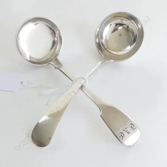 2 SILVER SAUCE LADLES: Old English London 1898 + Fiddle pattern L.1839. 114gms