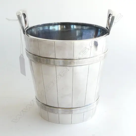 EDWARDIAN SILVER PLATE WINE BUCKET barrell form
