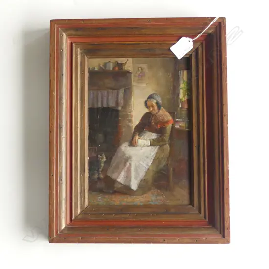 WM. WRIGHT, OLD WOMAN INTERIOR SCENE, OIL ON BOARD 240x165mm