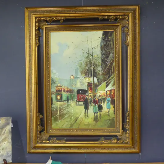 ARTIST UNKNOWN, EARLY 20thC STREET SCENE, OIL ON CANVAS 900x590mm