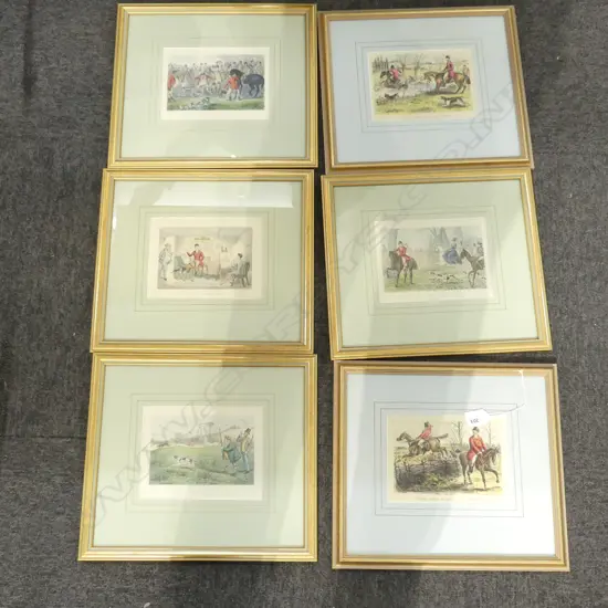 6 HAND COLOURED HUNTING PRINTS 130x180mm