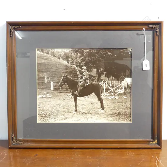 WWI ERA PRINTED PHOTO; MAN ON HORSE 270x345mm