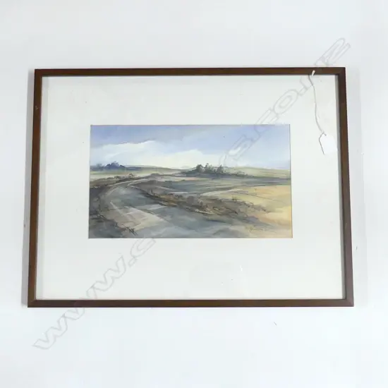 MARGOT MOUNTAIN 'PASSING SHADOWS, COUNTRY ROAD' CHARCOAL & WC '92 190x340mm foxing