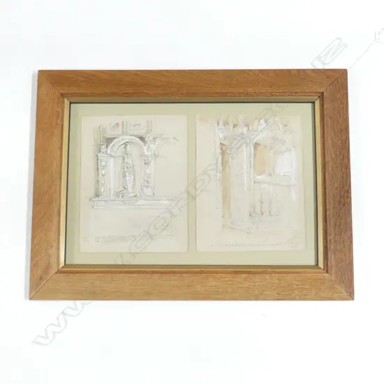 W H BUCK PAIGNTON CHURCH 1913 PENCIL AND BODY COLOUR ON TWO SHEETS 210MM X 165MM EACH ONE