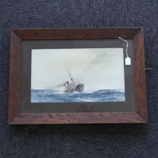 HERBERT COLE (RIX CARLTON) watercolour coastal trader with wave over the bow Signed 250 x 425mm orig. oak frame glazed