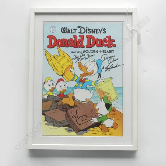 FRAMED DONALD DUCK POSTER SIGNED BY TONY ANSELMO THE VOICE DONALD DUCK 310- X 225mm Framed UV glass. Certicate verso