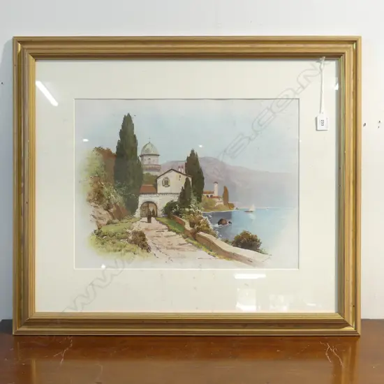CHROMOLITHOGRAPH BY W. OBRONSKI, ITALIAN LAKE SCENE, 355x470mm