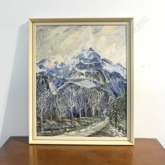 ARTIST UNKNOWN, SWISS MOUNTAIN, OIL ON BOARD 640x520mm