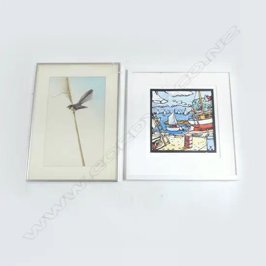 2 ARTWORKS; J. CLIFFORD, FANTAIL 420x260mm, JACK W. YOUNG 'BAY IN A BOAT' 7/30 FAULT (HOLE)