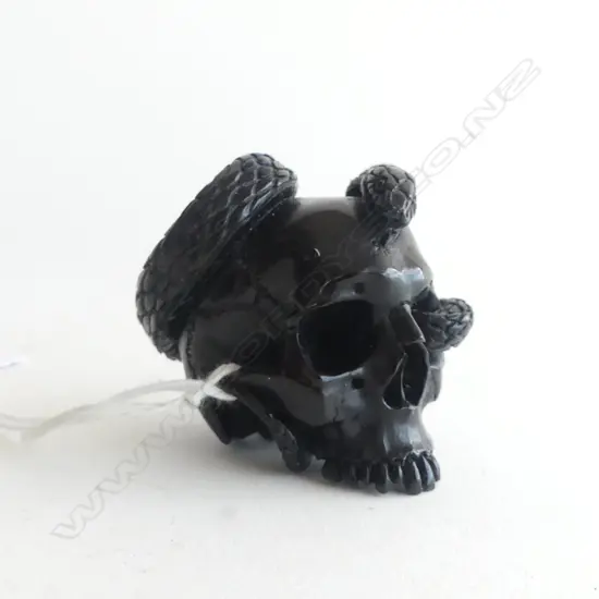 CARVED HORN (buffalo) OKIMONO SKULL W SNAKE