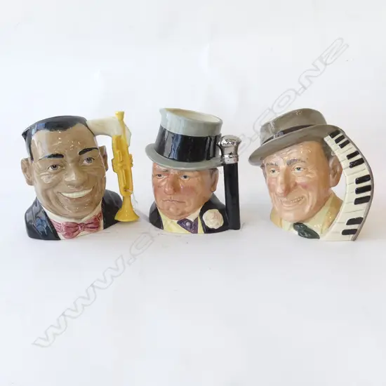 3 ROYAL DOULTON CHARACTER JUGS; LOUIS ARMSTRONG, JIMMY DURANTE, W. C. FIELDS H.195mm