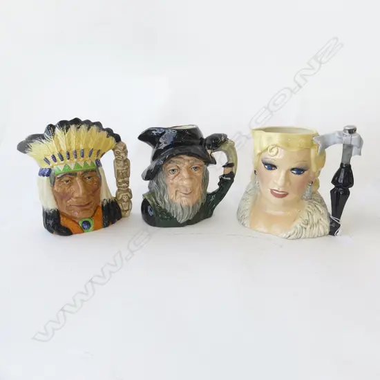 3 ROYAL DOULTON CHARACTER JUGS; MAE WEST, RIP VAN WINKLE, AMERICAN INDIAN H.195mm