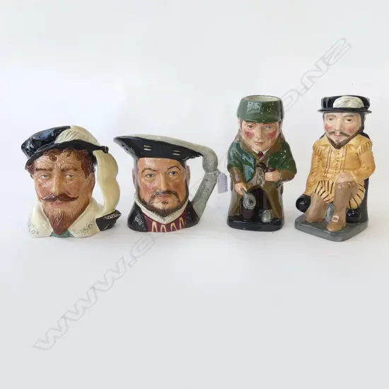 2 TOBY JUGS; SHIRLOCK & FRANCIS DRAKE H.225mm + 2 CHARACTER JUGS; HENRY VIII & FRANCIS DRAKE
