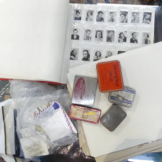 CIGARETTE CARD ALBUM + BAG ASST. LOOSE IN TINS & SHEET PAGES