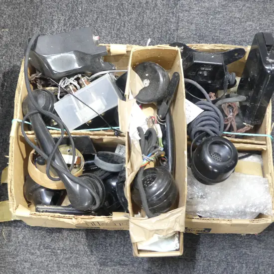 ASST. VINTAGE BLACK TELEPHONES; PARTS ETC