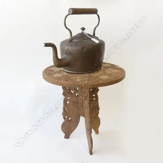 COPPER TEAPOT & INLAID WOODEN TABLE