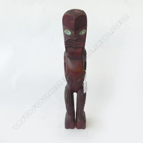 CARVED WOODEN MAORI TEKOTEKO FIGURE H.355mm