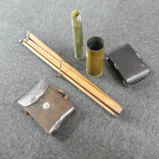 2 BULLET SHELL CASINGS H.310mm + VINTAGE CAMERA & TRIPOD