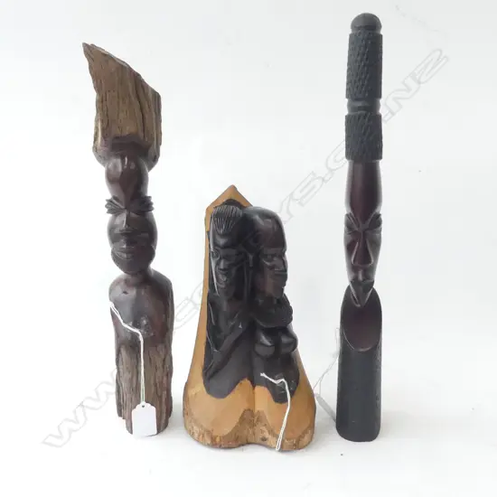3 CARVED AFRICAN HARDWOOD FIGURES H400 & 250MM
