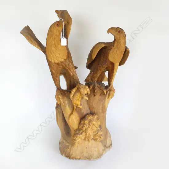 2 CARVED WOODEN EAGLES H.740mm