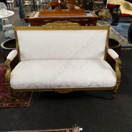 FRENCH SOFA, GILDED FRAME, WHITE UPHOLSTERY 1350x580x910mm
