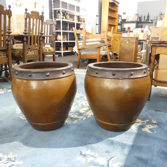 PR LG BROWN GLAZED PLANT POTS H.500mm