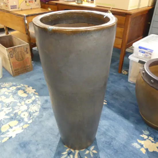 TALL BROWN GLAZED PLANT POT H.890mm