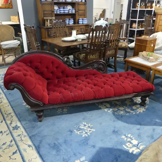 VICTORIAN CHAISE LOUNGE, RED UPHOLSTERY 1800x650x770mm