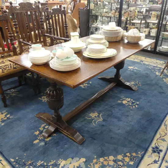 JACOBEAN STYLE OAK TABLE w. STRETCHER BASE 1640x830x725mm