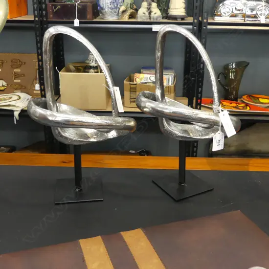 PR LA FORGE ABSTRACT SILVER RESIN SCULPTURES H.340mm