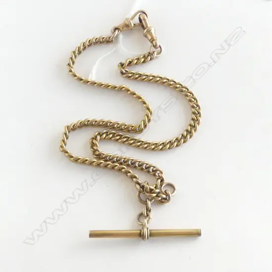 9ct YELLOW GOLD CURB LINK ALBERT CHAIN 22gms