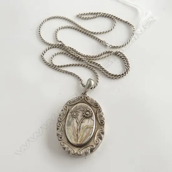 VICTORIAN SILVER LOCKET 40x35mm PENDANT NECKLACE 28.6gms