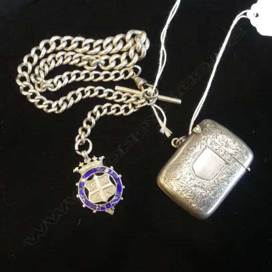 STG SILVER VESTA B'HAM 1919 ON FOB CHAIN w. MEDAL 84gms