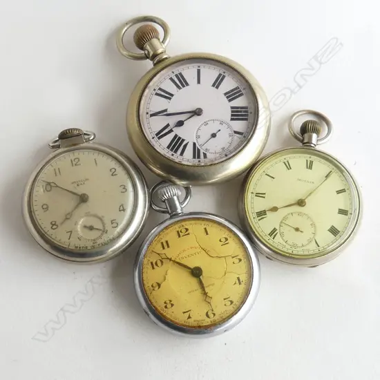 4 VINTAGE FOB WATCHES chrome & white metal cases