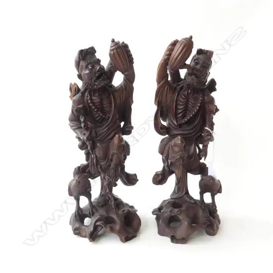 PR ORIENTAL CARVED WOODEN FIGURES, SOME LOSSES H.360mm