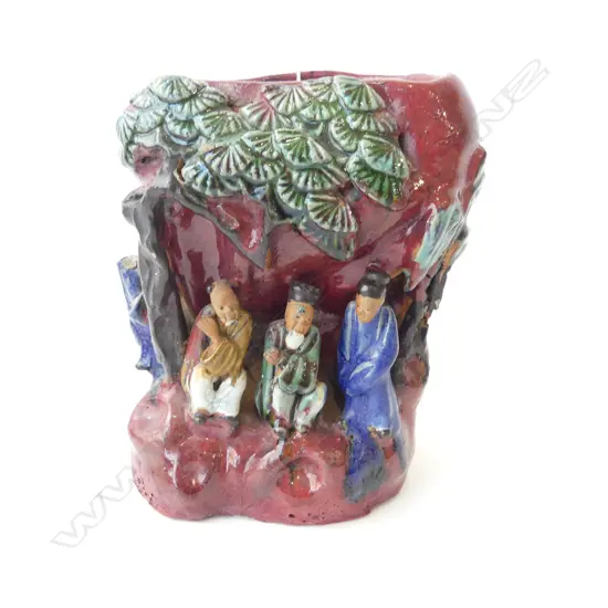 OLD SUMIDI GAWA ( IGERWARE) VASE WITH SUSPENSION HOLE & SOME LOSSES. H.170mm