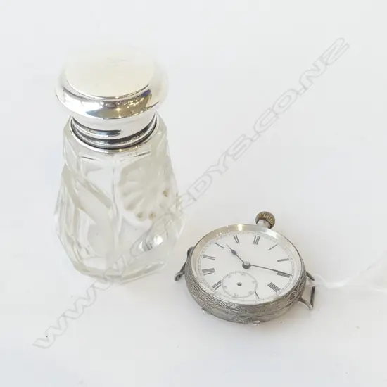 STG SILVER WRIST WATCH & S/S CRYSTAL TOPPED BOTTLE