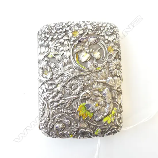 ART NOUVEAU SILVER & ENAMEL CIGARETTE CASE some losses to enamel 80gms