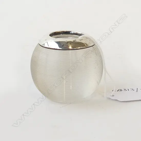 STG SILVER & RIBBED GLASS VESTA, BIRM 1900, H.45MM D.50MM