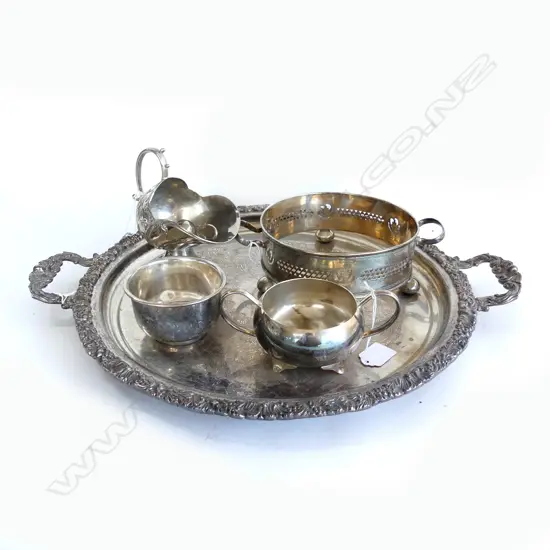 FOUR VINTAGE EP PCS; LG HANDLED TRAY & 3 OTHERS