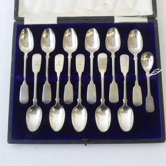 11 STG SILVER LG TEASPOONS, DUBLIN 1882 + MUSTARD SPOON 311gms