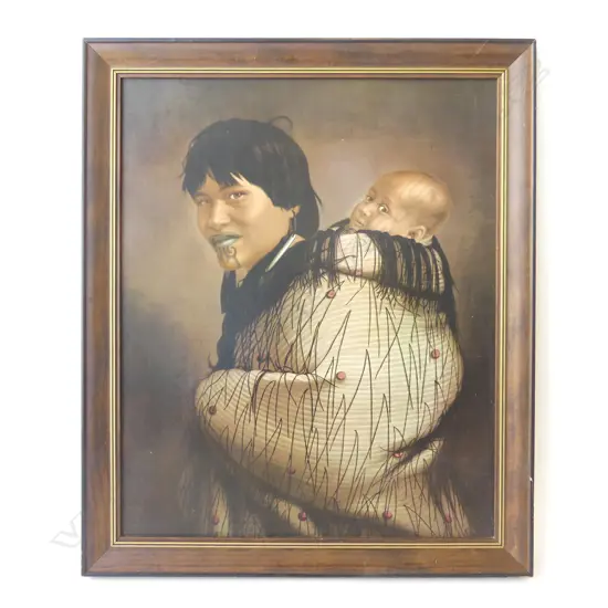 VINTAGE GOTTFRIED LINDAUER ‘ANNA RUAPINE AND CHILD’ SPOONERS OF AUCKLAND PRINT IN FRAME, L.640MM W.540MM