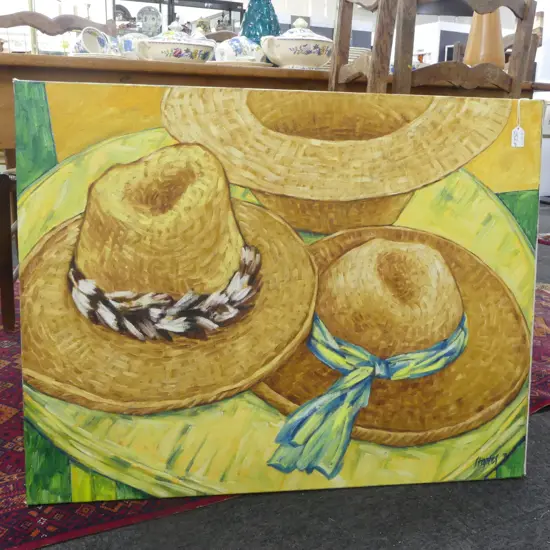 ROGER STAPLES, SUNHATS, OIL ON CANVAS '91 710x910mm