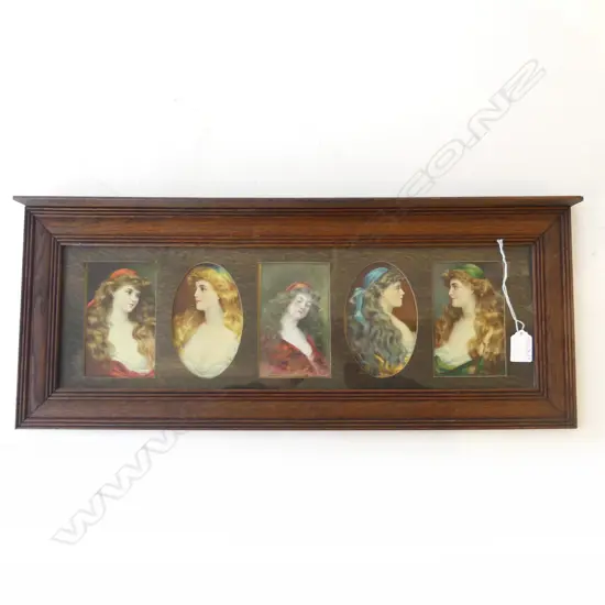 5 EARLY 20thC ASTI GIRL PORTRAIT PRINTS IN OAK FRAME 260x640mm