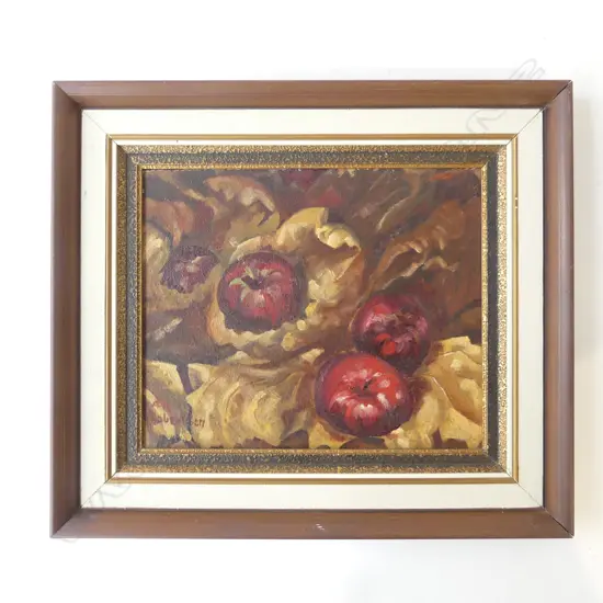 A. H. ROBERTSON 'LATE AUTUMN' (APPLE STILL LIFE) OIL ON BOARD C.1972 240x290mm