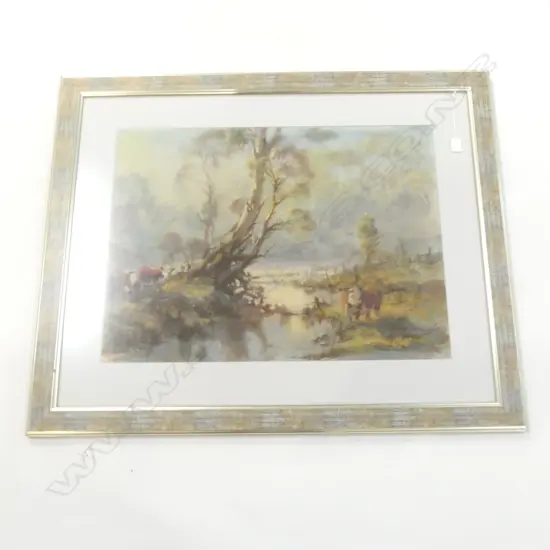 ERIC CLARK (1937-2006), CATTLE BY STREAM WITH GUMS, WC & PASTEL 530x725mm