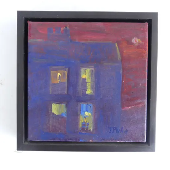 JACKIE PHILIP (Scotland) 'NIGHT PATTERNS' OIL ON CANVAS signed 200 x 200mm