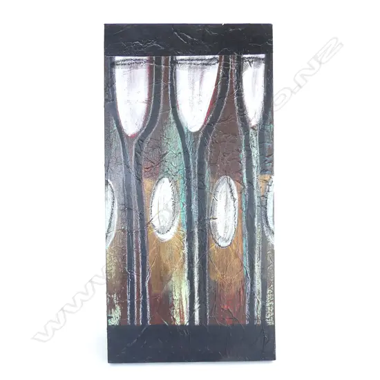 LISA MATTHYS 'THE WINEMAKER'S RESERVE', ACRYLIC ON CANVAS, info verso, 300 x 610mm