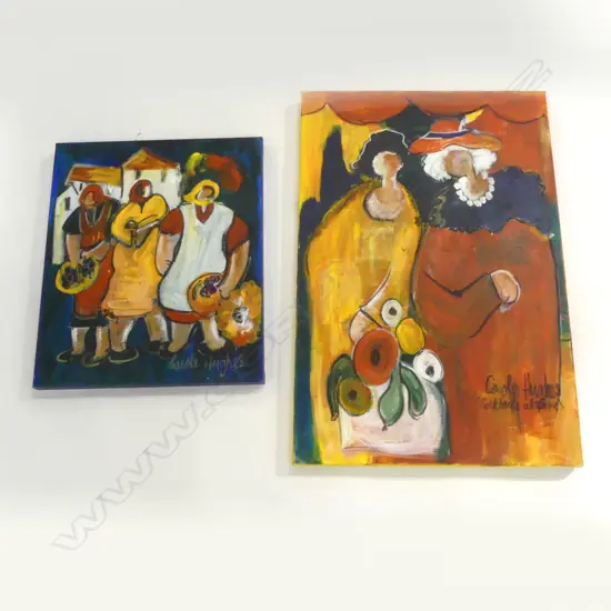 2 CAROLE HUGHES ACRYLIC ON CANVAS ARTWORKS 910x605, 605x505mm