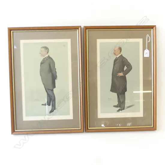 2 OLD 'SPY' CHARACTURE PRINTS FOR VANITY FAIR. 'CUNARDER' + 'HER MAJESTY'S PRIVATE SECRETARY' 370 X 215mm. Framed